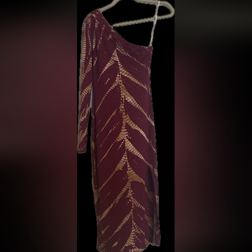 Young Fabulous & Broke Burgundy and Gold One-Shoulder Dress